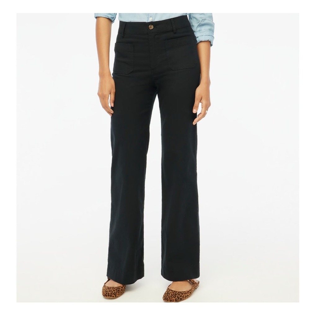 NEW J.Crew Womens High Rise Wide Leg Linen Blend Lizzie Pant 35 Tall Black BW804